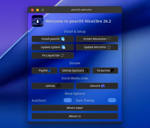 The pearOS NiceC0re welcome app.